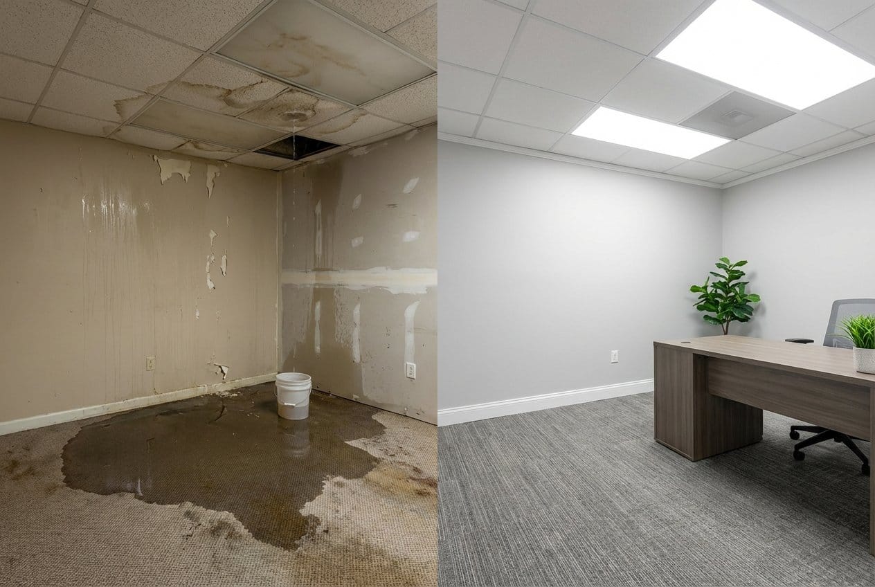 Allendale Water Damage Restoration commercial office space restoration before and after in Allendale